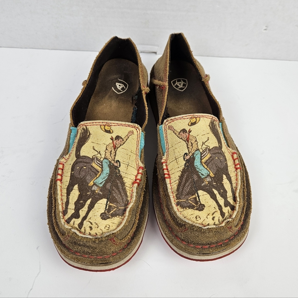 Ariat Brown Leather/canvas Cowboy Print Cruiser Shoes Size 6.5 Western